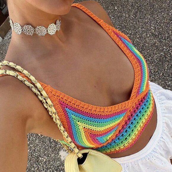 Tops - Multicolor Boho Women's Sexy Color Blocked Bikini Top